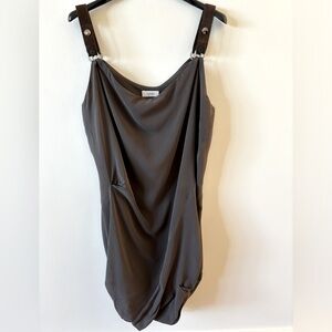 Silk mini dress with leather straps